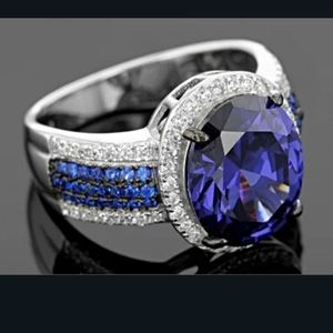 New 925 Silver Sterling. Natural Gem Stone Blue Sapphire Diamond.